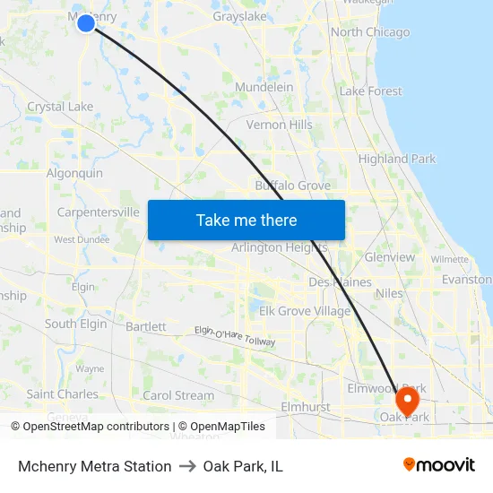 Mchenry Metra Station to Oak Park, IL map