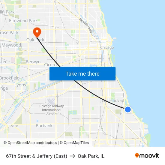 67th Street & Jeffery (East) to Oak Park, IL map