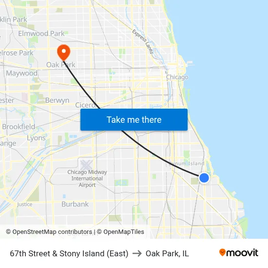 67th Street & Stony Island (East) to Oak Park, IL map