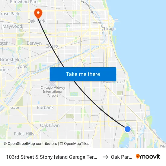 103rd Street & Stony Island Garage Terminal (Nw) to Oak Park, IL map