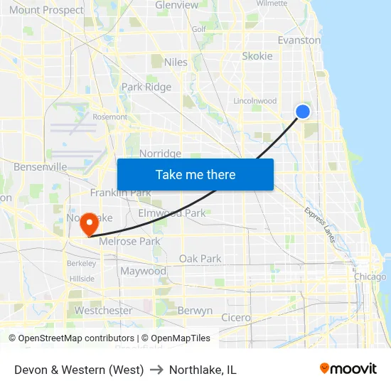Devon & Western (West) to Northlake, IL map