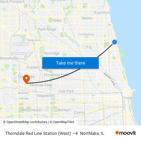 Thorndale Red Line Station (West) to Northlake, IL map