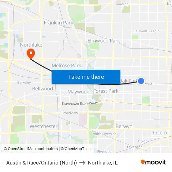 Austin & Race/Ontario (North) to Northlake, IL map