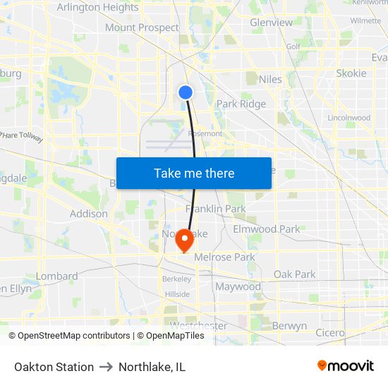 Oakton Station to Northlake, IL map