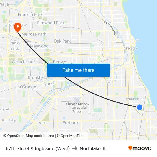 67th Street & Ingleside (West) to Northlake, IL map