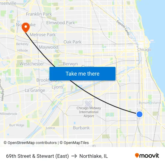 69th Street & Stewart (East) to Northlake, IL map