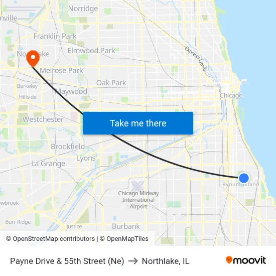 Payne Drive & 55th Street (Ne) to Northlake, IL map