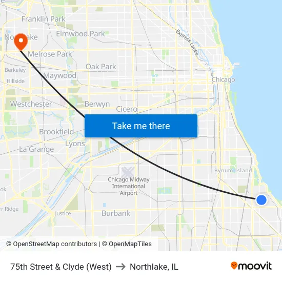 75th Street & Clyde (West) to Northlake, IL map