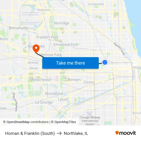 Homan & Franklin (South) to Northlake, IL map