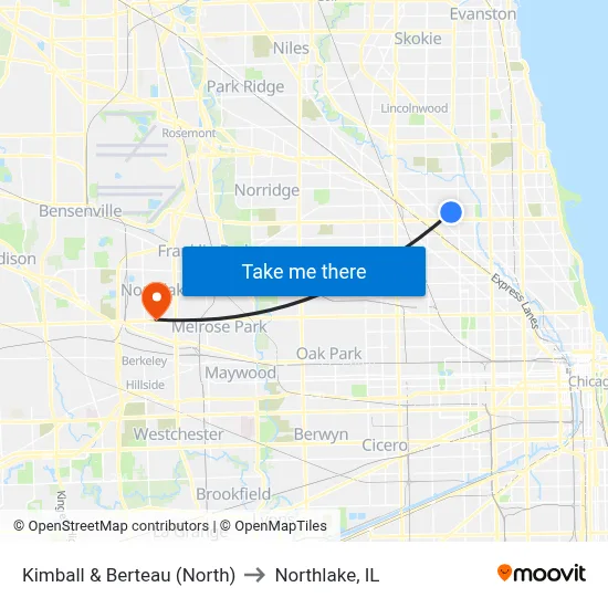 Kimball & Berteau (North) to Northlake, IL map