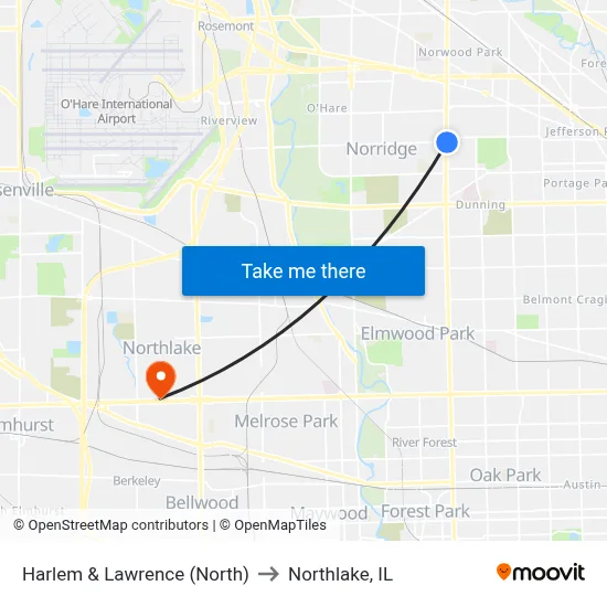 Harlem & Lawrence (North) to Northlake, IL map