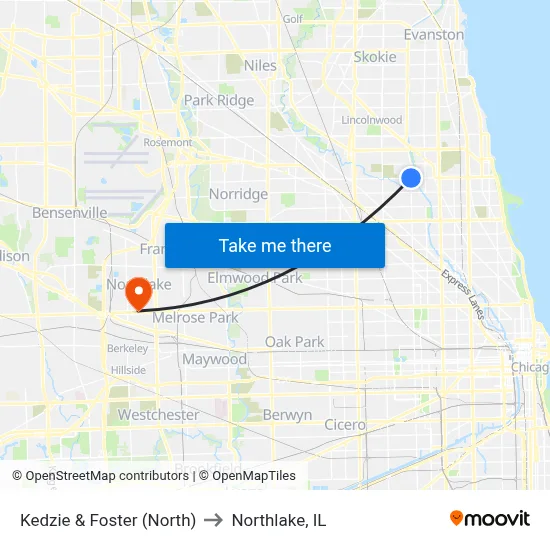 Kedzie & Foster (North) to Northlake, IL map