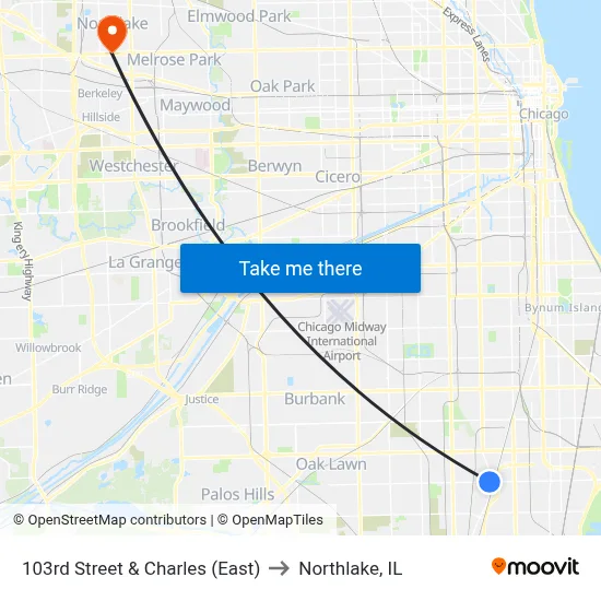 103rd Street & Charles (East) to Northlake, IL map