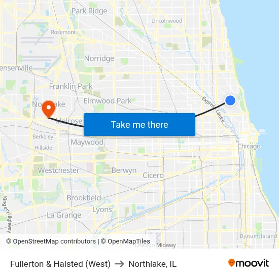 Fullerton & Halsted (West) to Northlake, IL map