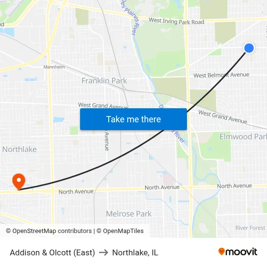 Addison & Olcott (East) to Northlake, IL map