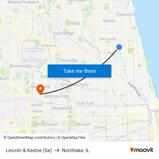 Lincoln & Kedzie (Se) to Northlake, IL map