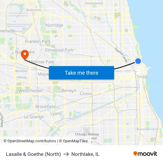 Lasalle & Goethe (North) to Northlake, IL map