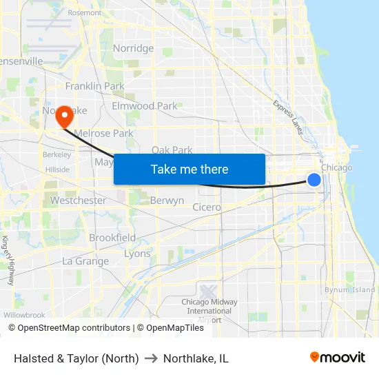 Halsted & Taylor (North) to Northlake, IL map