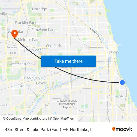 43rd Street & Lake Park (East) to Northlake, IL map