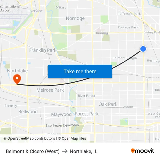 Belmont & Cicero (West) to Northlake, IL map