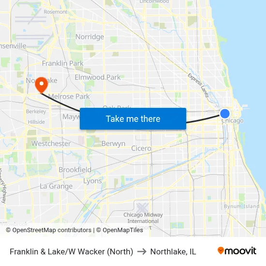 Franklin & Lake/W Wacker (North) to Northlake, IL map