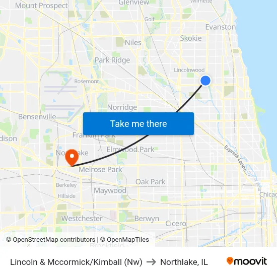 Lincoln & Mccormick/Kimball (Nw) to Northlake, IL map