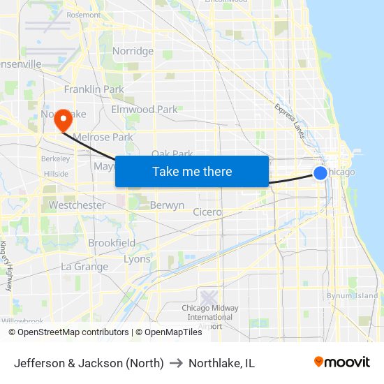 Jefferson & Jackson (North) to Northlake, IL map