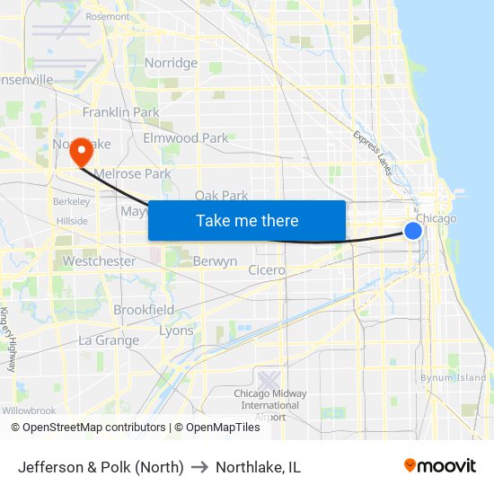 Jefferson & Polk (North) to Northlake, IL map