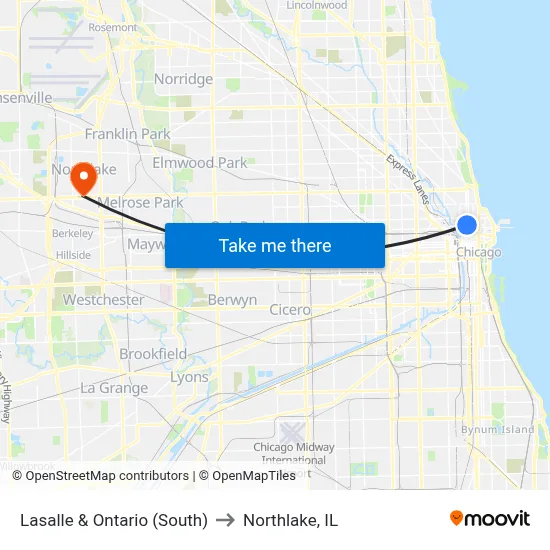 Lasalle & Ontario (South) to Northlake, IL map