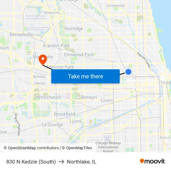 830 N Kedzie (South) to Northlake, IL map