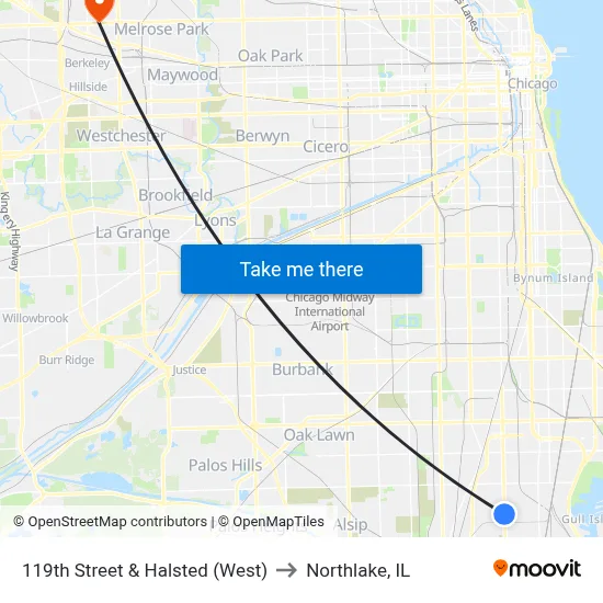 119th Street & Halsted (West) to Northlake, IL map