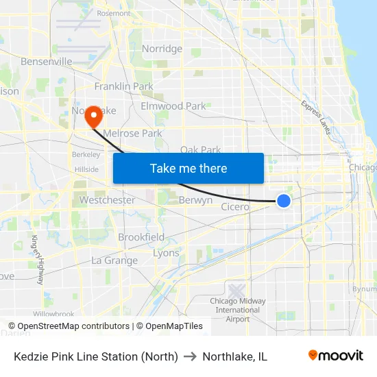 Kedzie Pink Line Station (North) to Northlake, IL map