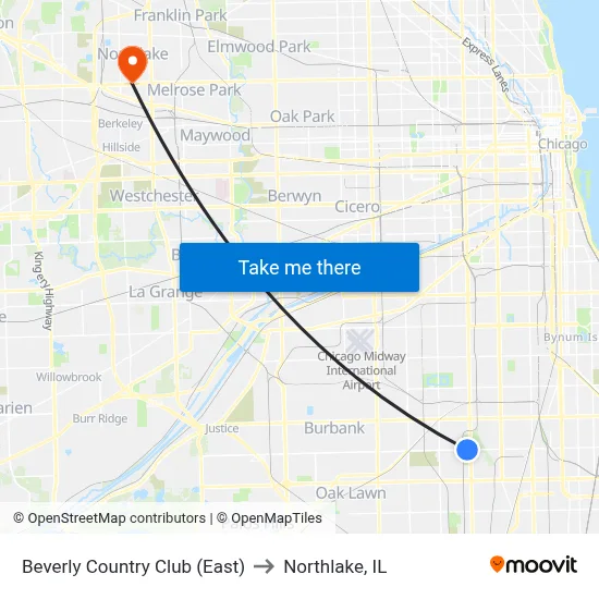 Beverly Country Club (East) to Northlake, IL map