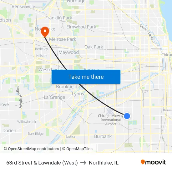 63rd Street & Lawndale (West) to Northlake, IL map