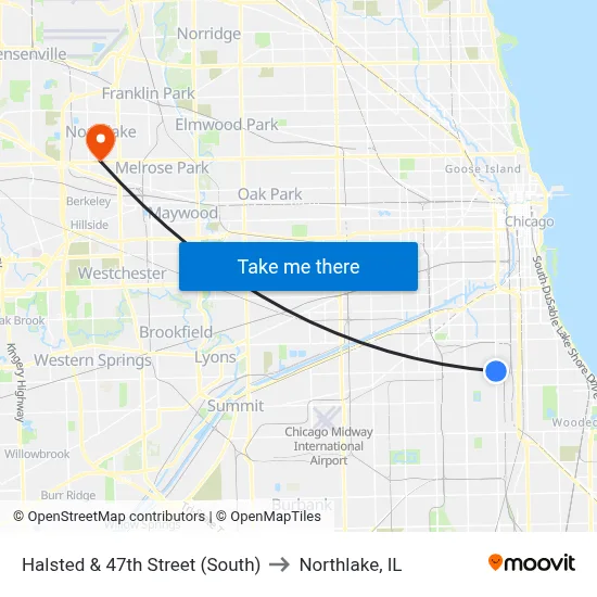 Halsted & 47th Street (South) to Northlake, IL map