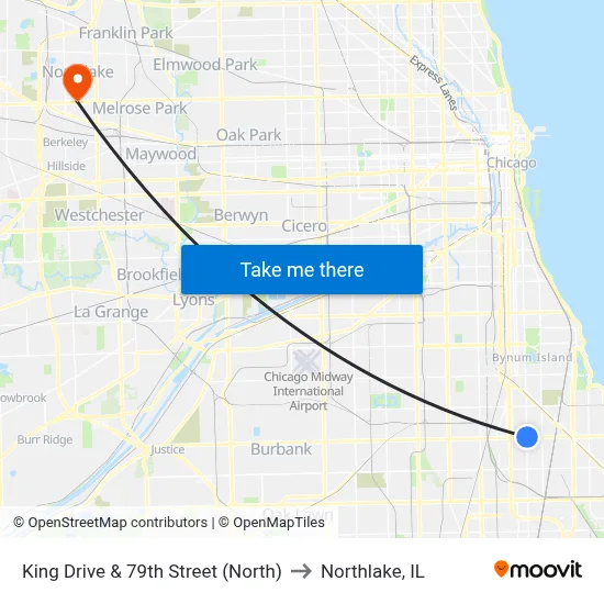 King Drive & 79th Street (North) to Northlake, IL map