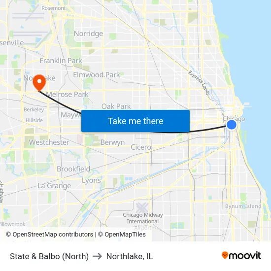 State & Balbo (North) to Northlake, IL map