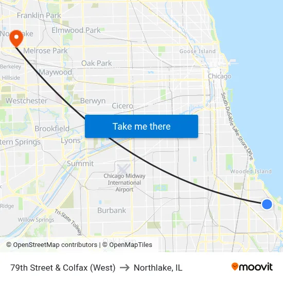 79th Street & Colfax (West) to Northlake, IL map