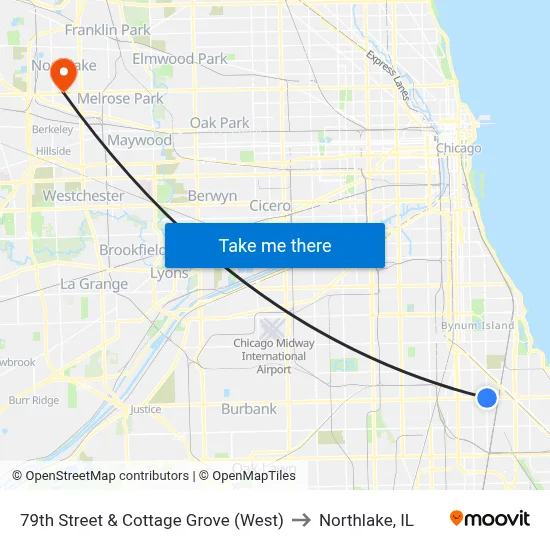 79th Street & Cottage Grove (West) to Northlake, IL map