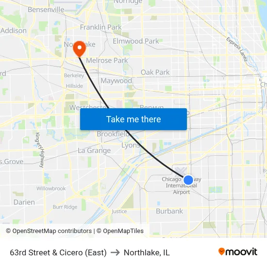 63rd Street & Cicero (East) to Northlake, IL map