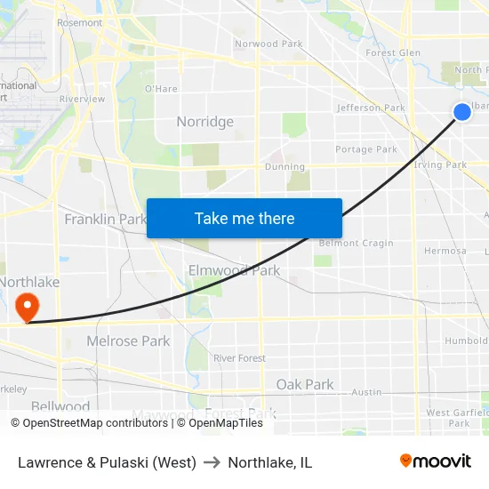 Lawrence & Pulaski (West) to Northlake, IL map