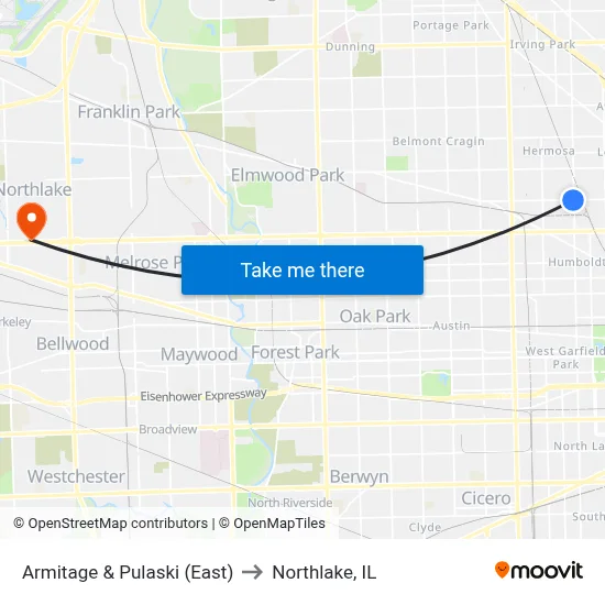 Armitage & Pulaski (East) to Northlake, IL map