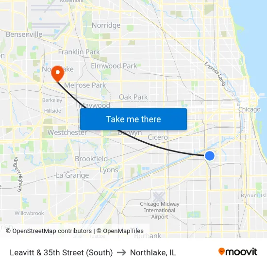 Leavitt & 35th Street (South) to Northlake, IL map