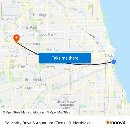 Solidarity Drive & Aquarium (East) to Northlake, IL map
