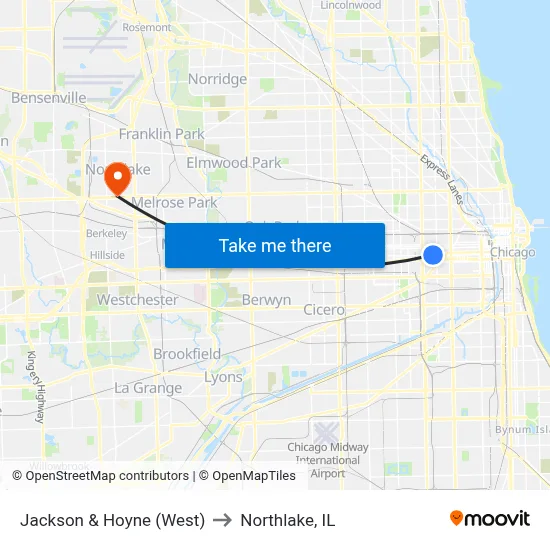 Jackson & Hoyne (West) to Northlake, IL map