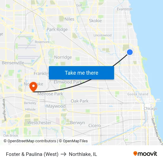 Foster & Paulina (West) to Northlake, IL map
