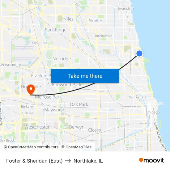 Foster & Sheridan (East) to Northlake, IL map
