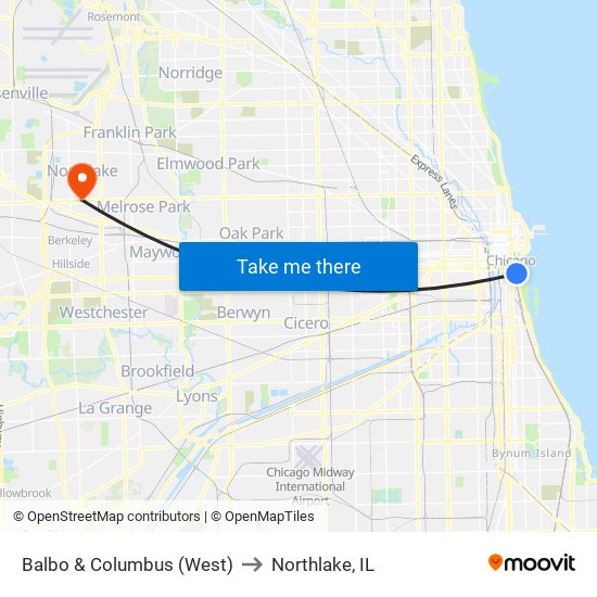 Balbo & Columbus (West) to Northlake, IL map