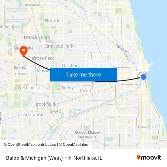 Balbo & Michigan (West) to Northlake, IL map