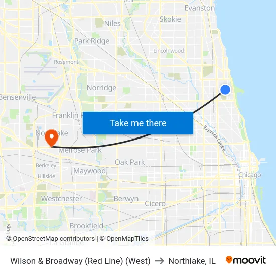 Wilson & Broadway (Red Line) (West) to Northlake, IL map